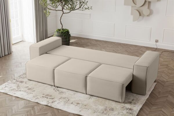Sofa Designersofa ESTELLE 3-Sitzer mit Schlaffunktion in Stoff Poso Hellgrau Bild 3