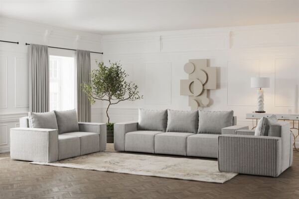 Sofa Designersofa ESTELLE 3-Sitzer mit Schlaffunktion in Stoff Poso Hellgrau Bild 5