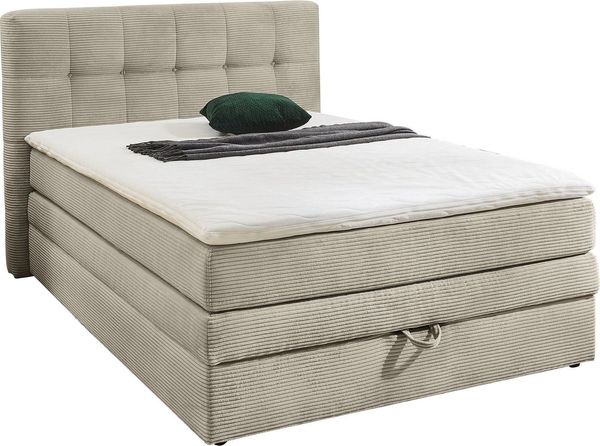 Jockenhöfer Gruppe Boxspringbett Amy in Cord, mit Bettkasten und Kaltschaum-Topper, erhältlich in 120, 140 & 180cm