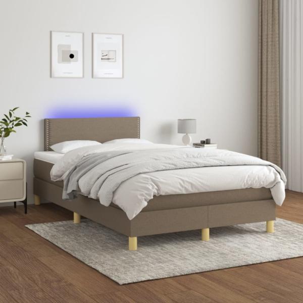 Boxspringbett mit Matratze & LED Stoff Taupe 120x200 cm, Härtegrad: H2 [3133625]