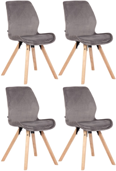 CLP 4er Set Stuhl Luna Kunststoff Stoff Samt Kunstleder,grau Samt