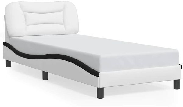 Einzelbettgestell Design für Erwachsene ohne Matratze Weiß und Schwarz 80x200 cm Kunstleder d5156e