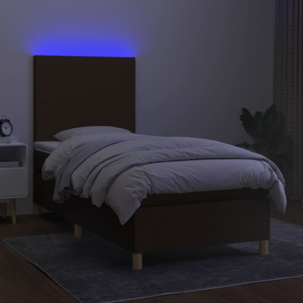 vidaXL Boxspringbett mit Matratze & LED Dunkelbraun 90x190 cm Stoff 3135240 Bild 3
