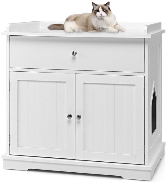 Moderne Dekorative Katzentoilette Beistelltisch mit Schublade und 2 Türen für den Innenbereich Weiß