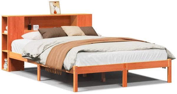 Doppelbett, Betten für Erwachsene, Massivholzbett mit Regal ohne Matratze Wachsbraun 150x200 cm de1943