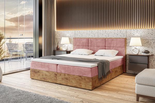 MEBLINI Boxspringbett LOFTY 2 200x200 cm mit Bettkasten - H4/Rosa Samt Polsterbett - Doppelbett mit Topper & Taschenfederkern-Matratze