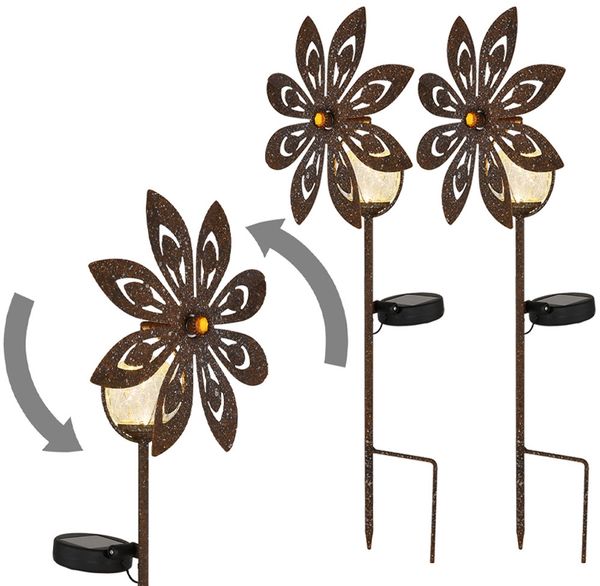 2er Set LED Solarleuchte, Glaskugel, Windrad, gelb, H 50 cm