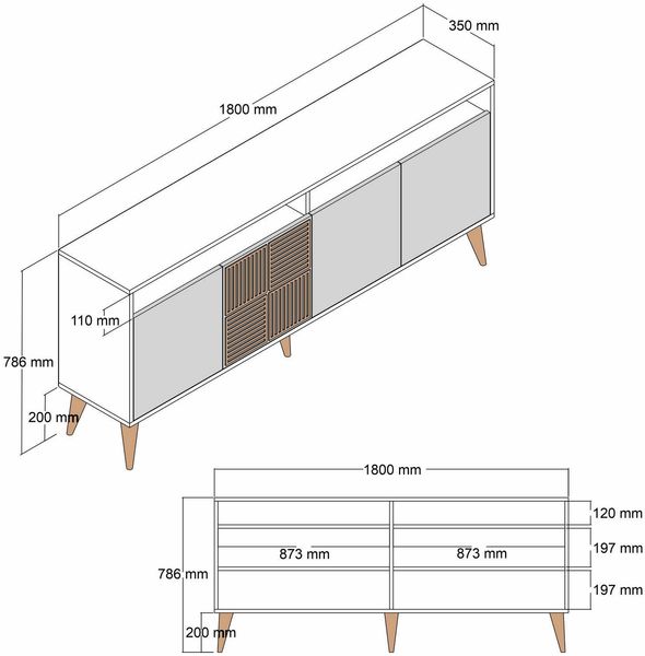 Dmora Kommode Benjamin, Wohnzimmerbuffet, Wohnzimmer-Sideboard, Moderne Küchen-Speisekammer, 180x35 h79 cm, Walnuss und Schwarz Bild 3