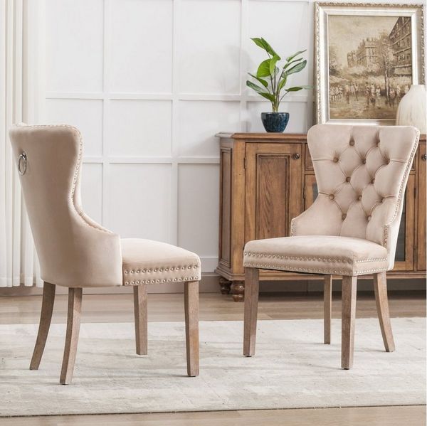 Odikalo Esszimmerstuhl 2 St Küchenstuhl Polsterstuhl Massivholz/Metallbeine Samt beige/grau