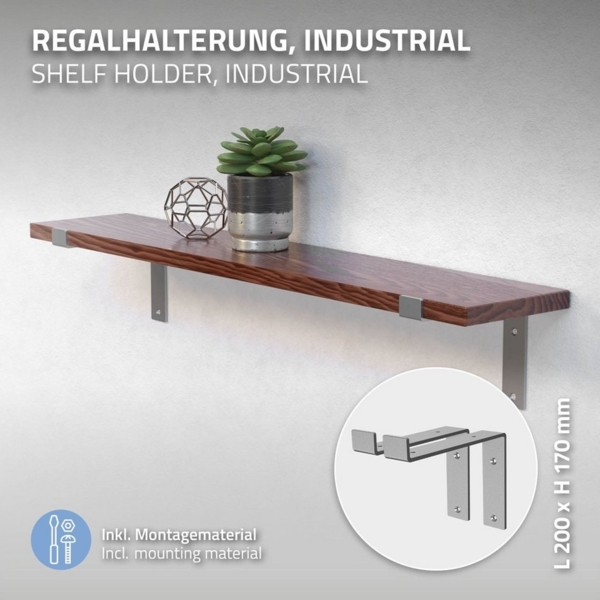 ML-DESIGN Wandregalhalter Regalhalterung L-Form aus Metall, Regalwinkel für Wandmontage, 2-tlg, Industrielle Wandregal Grau, Regalträger Regalhalterungen