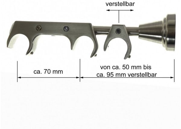BASIT Gardinenstange Innenlauf Edelstahloptik 20mm mit Wandträgern 120 cm E32, Ø 20 mm, 3-läufig, verschraubt, Metall, H60III 120 cm E32 Schräge