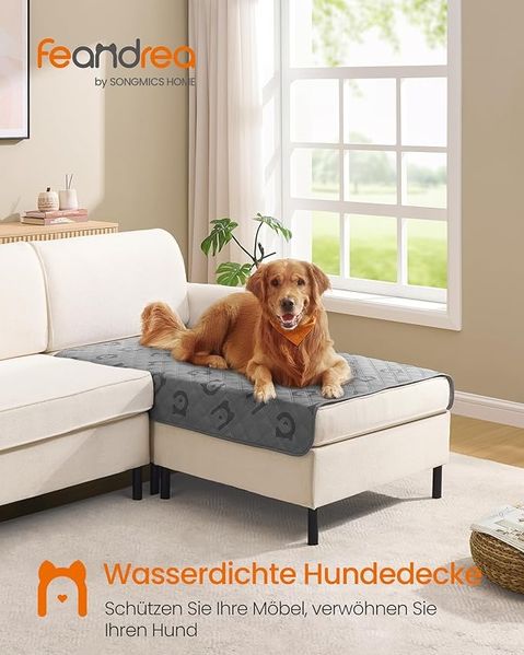 Feandrea Wasserdichte Hundedecke, Decke, 127 x 102 cm, Autoschondecke für Haustiere, Sofaschutz, maschinenwaschbar, rutschfeste Unterseite, Stepp-Design, taubengrau