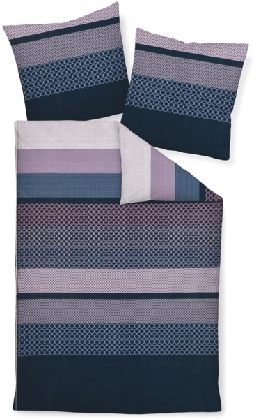 Janine Moments Mako-Satin Bettwäsche 155x220 Streifen blau korallrosa 98061-02