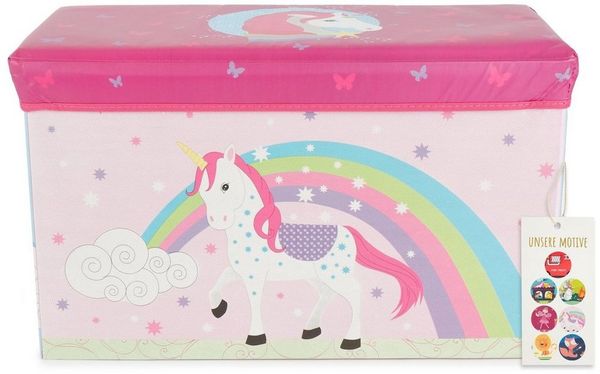 Große Spielzeug- und Staubox sowie Sitzbank fürs Kinderzimmer, Einhorn, 60 x 30 x 35 cm, von Bieco