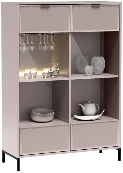 Lomadox Highboard LAURO-161, Vitrinenschrank Wohnzimmer Kaschmir beige Rille B/H/T 105/150/41cm