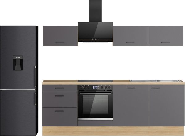 KOCHSTATION Küchenzeile KS-Sion Breite 240 cm, Neue Technik: OPTIsnap, wahlw. m.HANSEATIC-E-Geräten u.Stand Alone