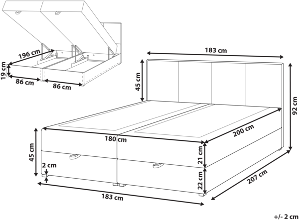 Boxspringbett mit Stauraum Stoff BARONET 180 x 200 cm Cremeweiß Bild 2
