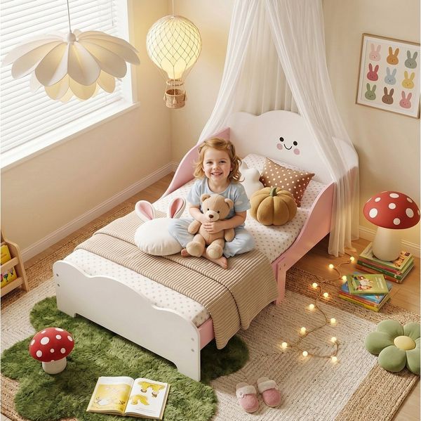 AIYAPLAY Kinderbett Einzelbett für Kinder (Einzelbett, 1-tlg, Bett mit Schutzgitter, ohne Matratze), Montessori-Bodennah, erhöhtes Schutzgitter