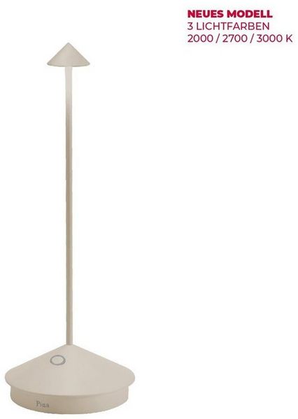 Zafferano, Pina Lamp, Kabellose wiederaufladbare Tischleuchte mit Touch Control, Auch als Außenleuchte verwendbar, Dimmer, 2200-3000 K, Höhe 29 cm, Farbe Sand