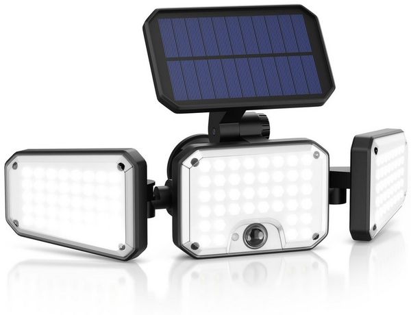 Brandson LED Solarleuchte Solar Sicherheits-/Außenlampe, 120 LEDs, PIR-Sensor, 500 Lumen, 6500K, Ein-/Ausschalter, LED fest integriert, Kaltweiß, 2400 mAh Akku, 270° Licht, dreh/schwenkbar, wetterfest, Außenstrahler