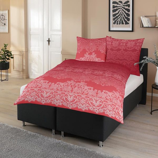 Traumschlaf Biber Bettwäsche Demir rot|160x210 cm + 65x100 cm