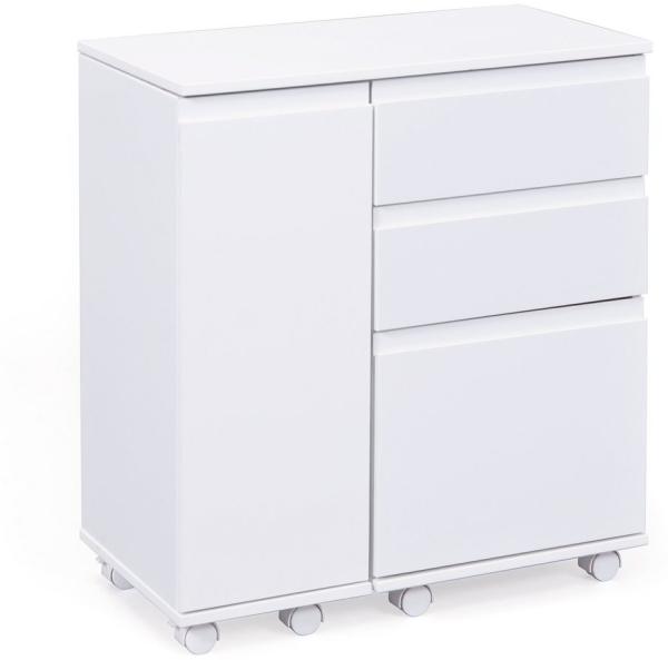 Laptop Office Schreibtisch weiß 3 Schubläden 1 Tür rollbar
