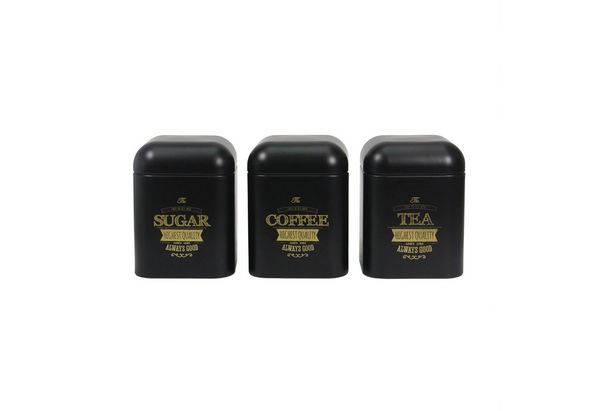 Neuetischkultur Vorratsdose Vorratsdosen 3er-Set eckig schwarz, Eisen, (Set, 3-tlg, 3 Vorratsdosen), Metall Kaffeedose Teedose Zuckerdose