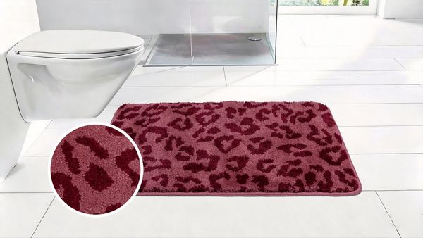 OTTO home Badematte Anna Leo, Badvorleger, Badezimmer Teppich, Duschvorleger, Höhe 15 mm, rutschhemmend beschichtet, schnell trocknend, fußbodenheizungsgeeignet, Polyester, rechteckig, mit Animal Print, modernes Muster, Leo, weich