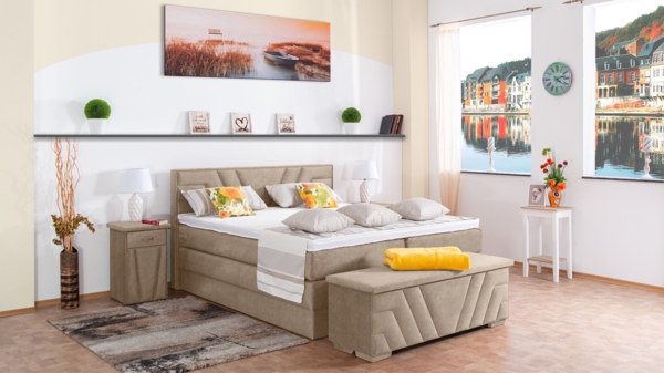 Meisterbetten Boxspringbett Terz 240x200 in DS-Beige, Matratzenbezug Nano, Komfortschaum-Topper