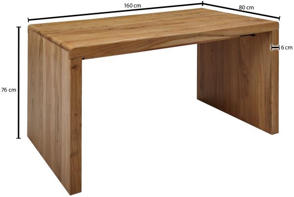 FineBuy Schreibtisch, Massiv-Holz Akazie, 76 x 160 x 80 cm