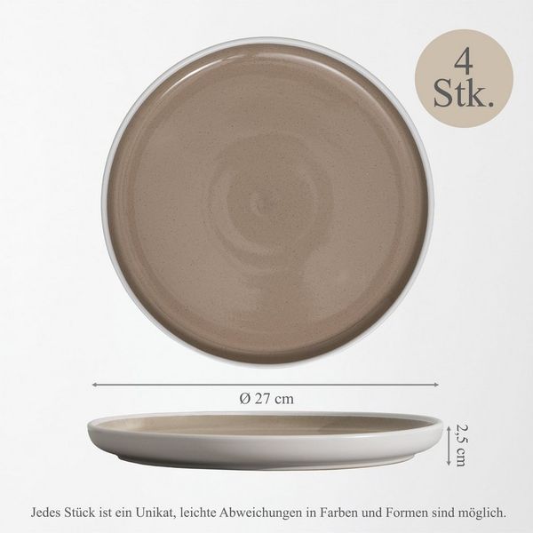 Hausfelder Geschirr-Set Steingut Geschirr 4er Set Dessertteller, ø 205 mm (4-tlg), 4 Personen, Steinzeug, spülmaschinen- & mikrowellengeeignet, Reaktivglasur