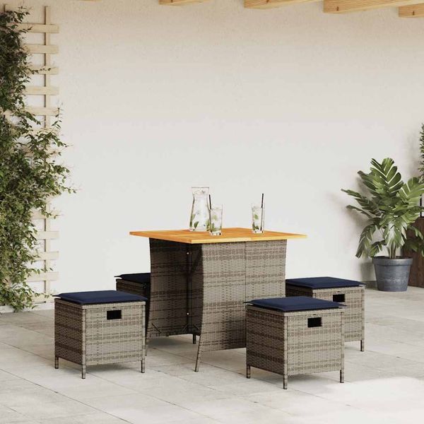 vidaXL 5-tlg. Garten-Essgruppe mit Kissen Grau Poly Rattan 365424