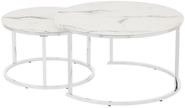 HOOZ Couchtisch Couchitsch 2er Set Rund Chrom Marmor weiß (Wohnzimmertisch, 2 Tische), Höhe 45 cm