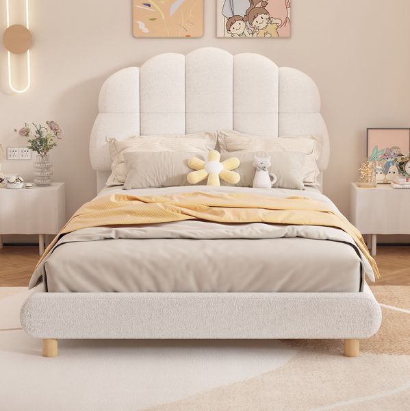 Bett 90x200 cm aus Plüsch mit niedlichem Kopfteil – kindgerechtes Design und hoher Komfort