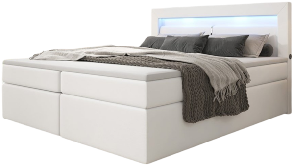 Boxspringbett Repos mit LED und USB 160x200 Weiß H2 (bis 70kg)
