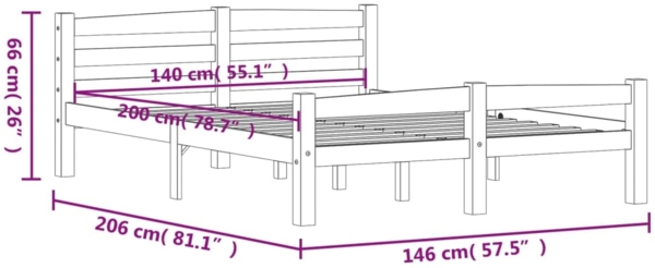 vidaXL Bettgestell Honigbraun Massivholz Kiefer 140x200 cm [322078] Bild 6