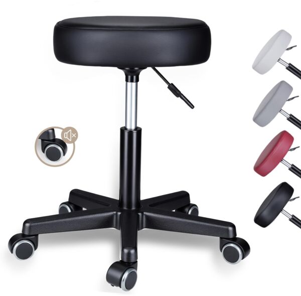 Zedelmaier Rollhocker höhenverstellbar, Bürohocker mit Gummirollen, 360° drehbar Hocker mit Rollen & 10 cm Polsterung, Sitzhocker Werkstatt, Drehhocker ergonomisch, Sitzhöhe 44–58 cm, Schwarz