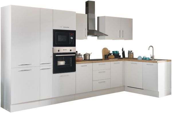 Turin LBM Eckküche 370 x 211 x 60 cm, weiß - Ohne Küchengeräte - Moderne, geräumige Küche in Artisan-Eiche Optik mit viel Stauraum