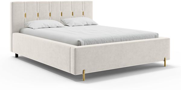 MEBLINI Polsterbett 160x200 mit Lattenrost mit Matratze – FABIO – Creme Samt – Doppelbett mit Bettkasten - Stauraumbett - Kopfteil Bett mit Stauraum Bild 2