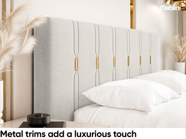 MEBLINI Polsterbett 160x200 mit Lattenrost mit Matratze – FABIO – Creme Samt – Doppelbett mit Bettkasten - Stauraumbett - Kopfteil Bett mit Stauraum Bild 4