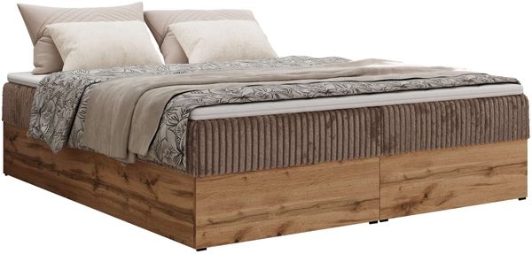 Polsterbett mit Bettkasten, Boxspringbett ohne Kopfteil WOOD ZERO, 7-Zonen Multipocket-Matratze und Topper, modernes Bett für Schlafzimmer - Braun Cordstoff - 200 x 200 cm - H3 Bild 4