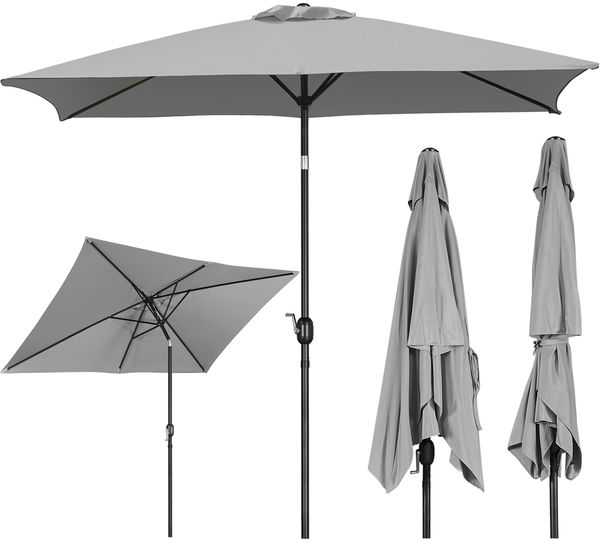 Yaheetech Rechteckiger Sonnenschirm Ø 293cm, Gartenschirm Balkonschirm mit 6 Rippen, Terrassenschirm Kurbelschirm, Sonnenschutz, Grau