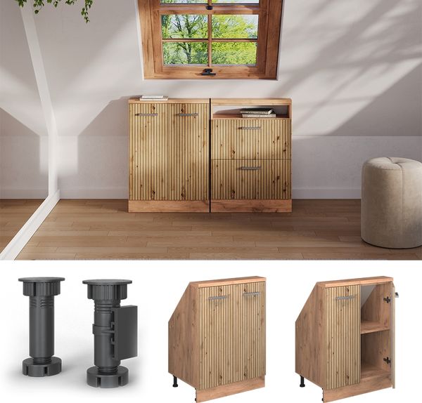 Küchenschrank für Dachschrägen R-Line Artisan-Eiche 60 cm mit 2 Türen Vicco Bild 2