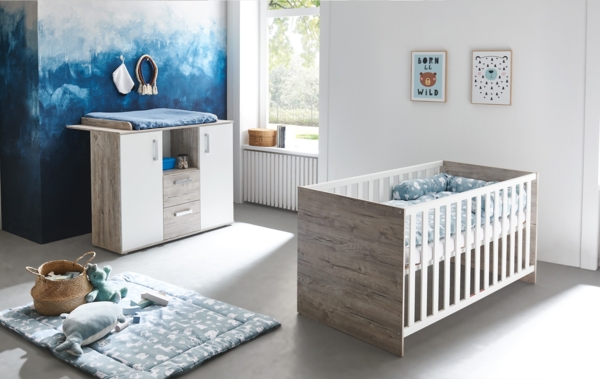 Babymöbel-Sparset »Bente« 2-teilig, Wickelkommode, Babybett, Eiche Sand / Weiß, Arthur Berndt