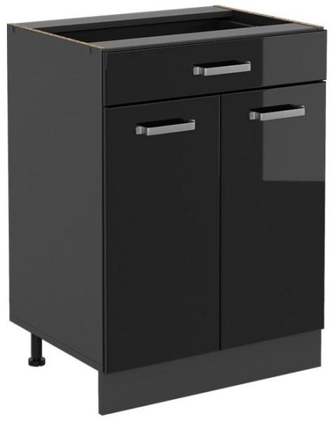 Vicco Unterschrank R-Line Schwarz Hochglanz/Anthrazit 60cm, Schublade, ohne Arbeitsplatte