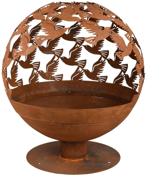Esschert Design Feuerschale, Laserschnitt Vögel, Stahl Rostbraun, 58,8 x 56 x 64,3 cm