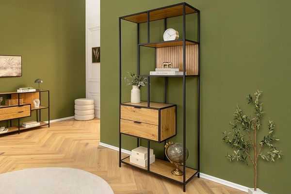 riess-ambiente Bücherregal SLIM LINE 185cm natur / schwarz · Raumteiler aus Metall und MDF, Einzelartikel 1-tlg, mit 5 Regalböden · Mehrzweckregal fürs Wohnzimmer · Industrial Design