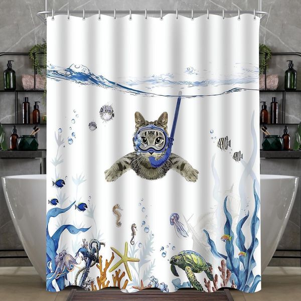 Duschvorhang Katzenschwimme 200x200cm Antischimmel Textil wasserabweisend 12