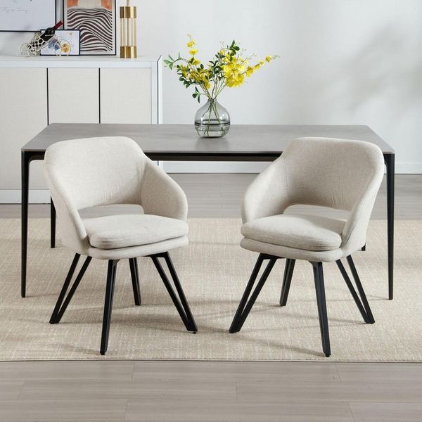 WAHSON OFFICE CHAIRS Esszimmerstuhl 2er Set Leinen/Chenille-Esszimmerstühle mit Rückenlehne
