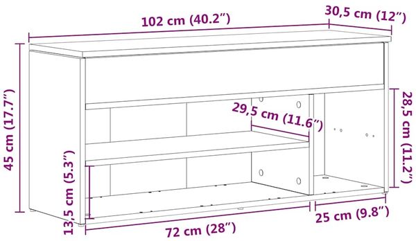 vidaXL Schuhbank Artisan-Eiche 102x30,5x45 cm Holzwerkstoff 859144 Bild 11